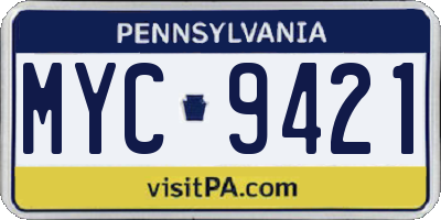PA license plate MYC9421