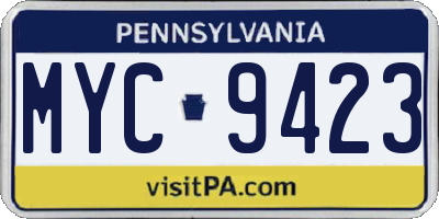 PA license plate MYC9423