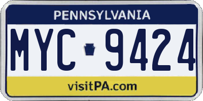 PA license plate MYC9424