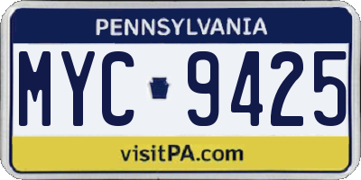 PA license plate MYC9425