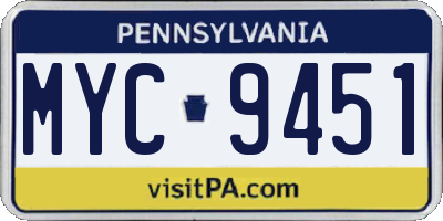 PA license plate MYC9451