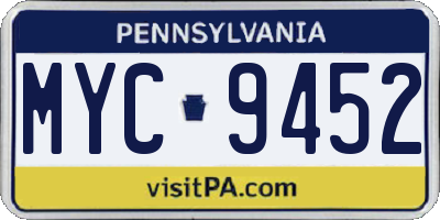PA license plate MYC9452