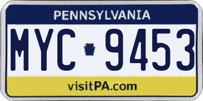 PA license plate MYC9453