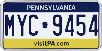 PA license plate MYC9454