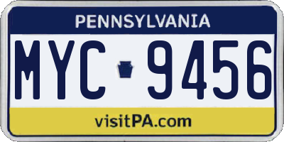 PA license plate MYC9456