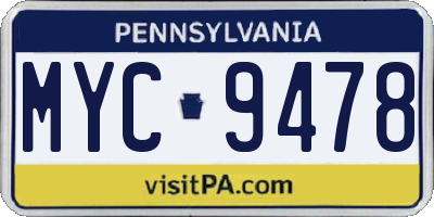 PA license plate MYC9478