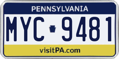 PA license plate MYC9481
