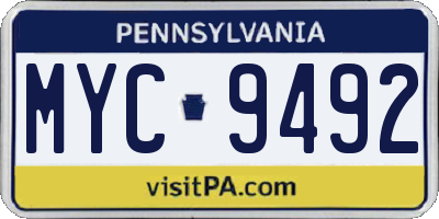 PA license plate MYC9492