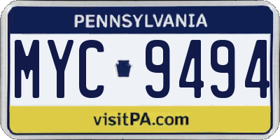 PA license plate MYC9494