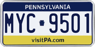 PA license plate MYC9501