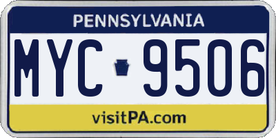 PA license plate MYC9506