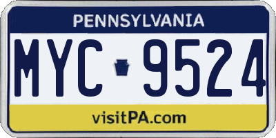 PA license plate MYC9524