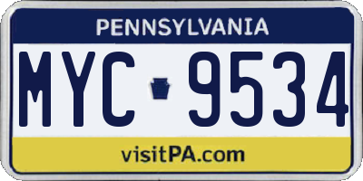 PA license plate MYC9534