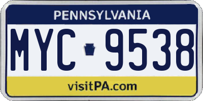PA license plate MYC9538