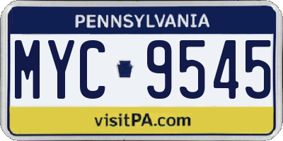 PA license plate MYC9545