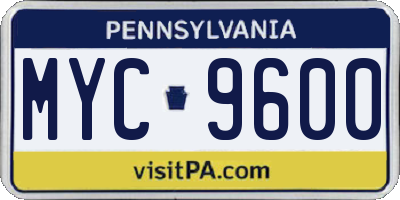 PA license plate MYC9600