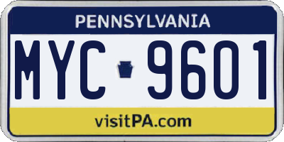 PA license plate MYC9601