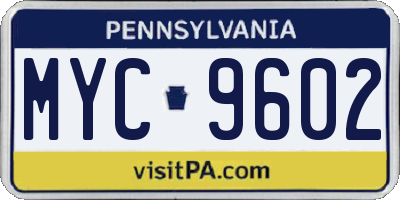 PA license plate MYC9602