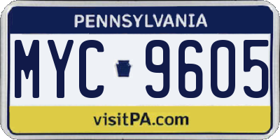 PA license plate MYC9605