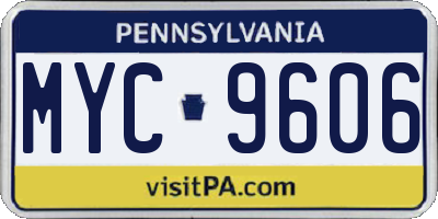 PA license plate MYC9606