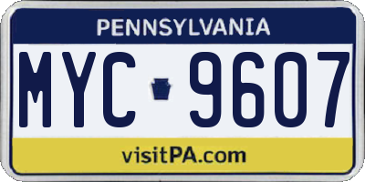PA license plate MYC9607