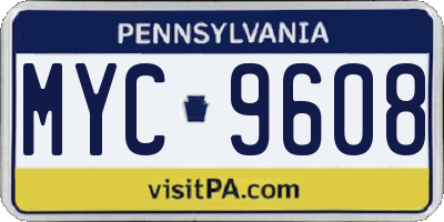 PA license plate MYC9608