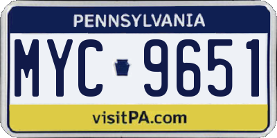 PA license plate MYC9651