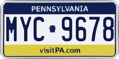 PA license plate MYC9678