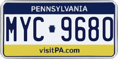 PA license plate MYC9680