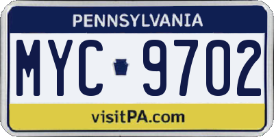PA license plate MYC9702