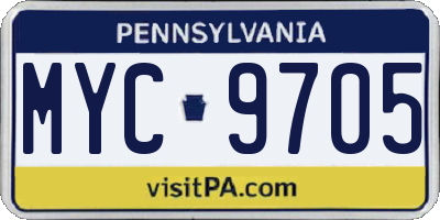 PA license plate MYC9705