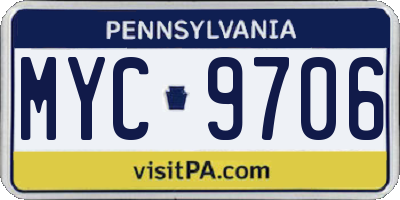 PA license plate MYC9706