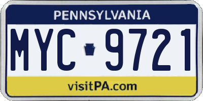 PA license plate MYC9721