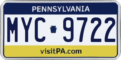 PA license plate MYC9722
