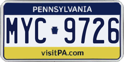 PA license plate MYC9726