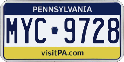 PA license plate MYC9728