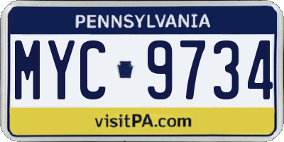 PA license plate MYC9734