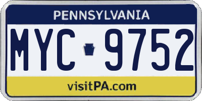 PA license plate MYC9752
