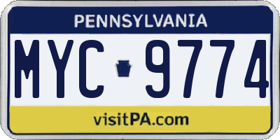 PA license plate MYC9774