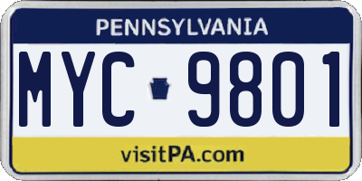 PA license plate MYC9801