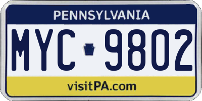 PA license plate MYC9802