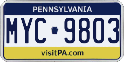 PA license plate MYC9803