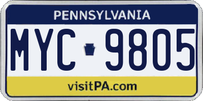 PA license plate MYC9805