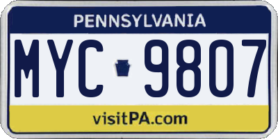 PA license plate MYC9807