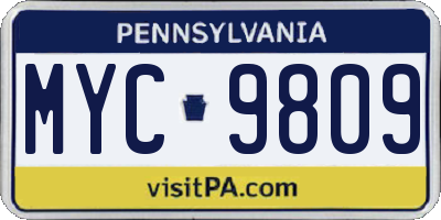 PA license plate MYC9809