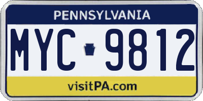 PA license plate MYC9812