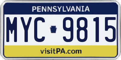 PA license plate MYC9815