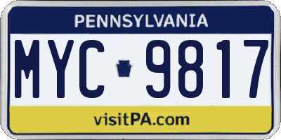 PA license plate MYC9817