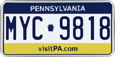 PA license plate MYC9818