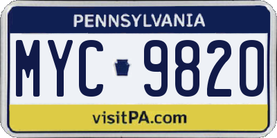 PA license plate MYC9820